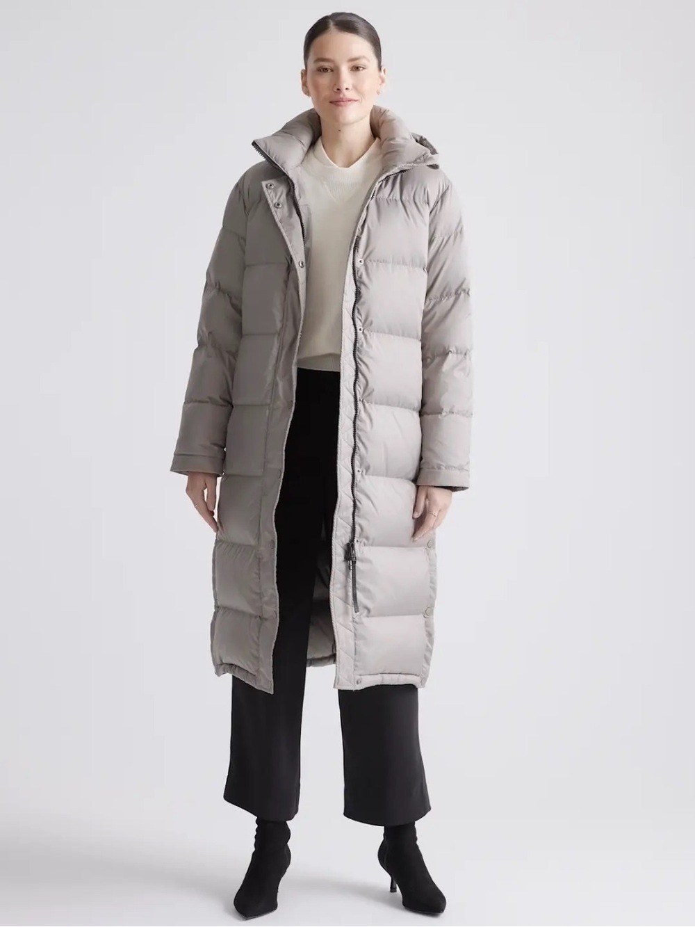 QUINCE Responsible Down Long Puffer Jacket Stone Taupe Color Sz Large
